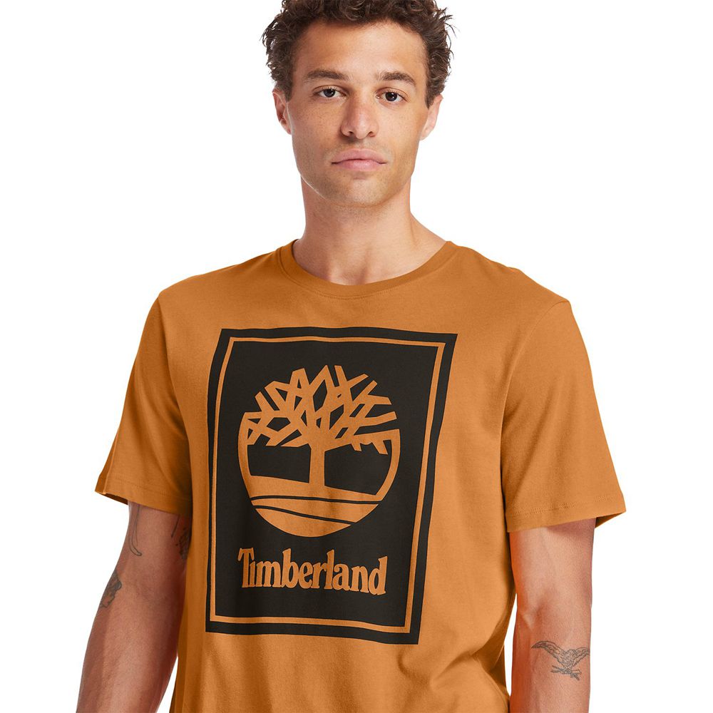 Timberland Mens T-Shirts Short-Sleeve Logo - Brown/Black - India ZG6791345